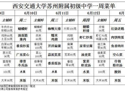每周菜单（2025年6月9日—6月13日）