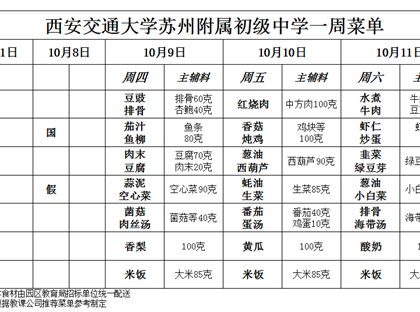 每周菜单（2025年10月9日——10月11日）